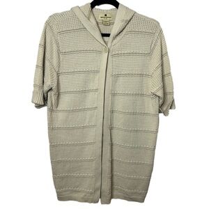 Woolrich Waffle Knit Short Sleeve One Button Hooded Top Medium Beige